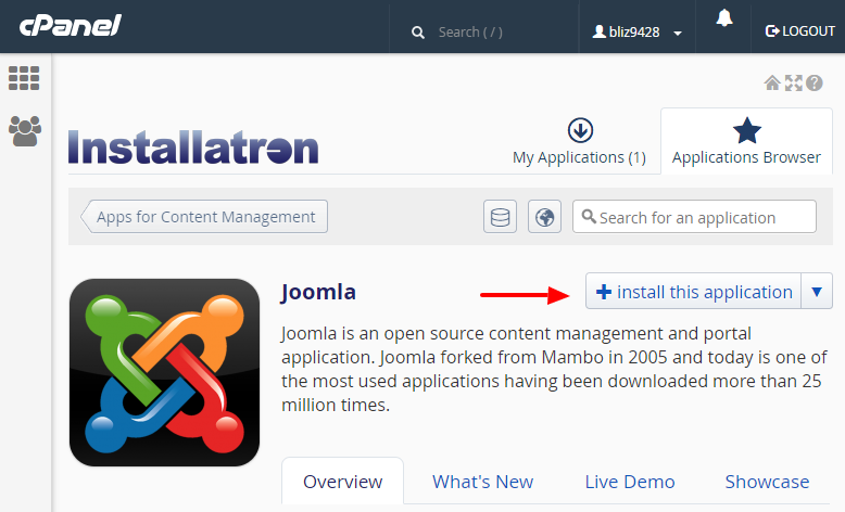 joomla-cpanel-installatron-install-application